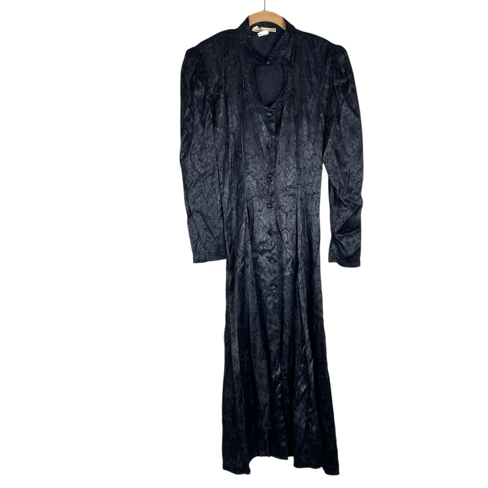 Vtg NEW FRONTIER Black Western Keyhole Maxi Dress Made in USA Size 7‎